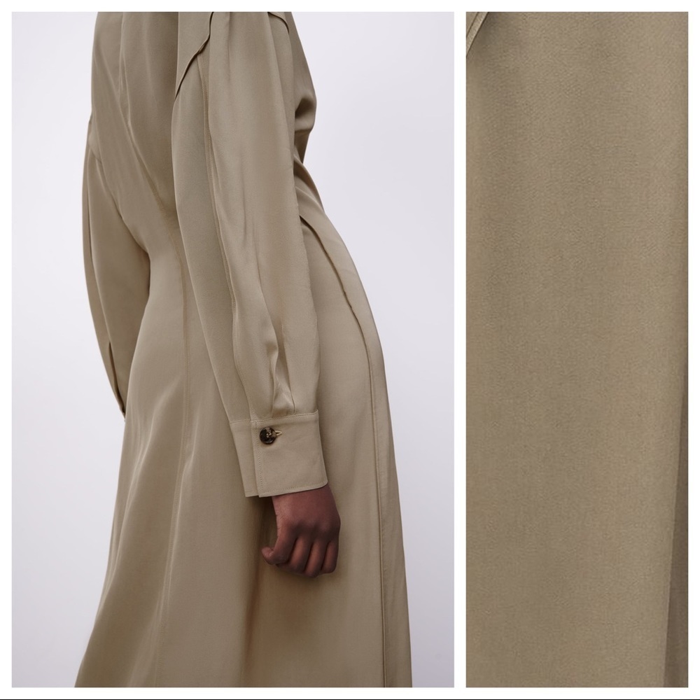 NWT Zara Limited Edition Khaki 100% Viscose Longline Collared Shirt Dress Size S - Picture 7 of 15